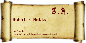 Behalik Metta névjegykártya